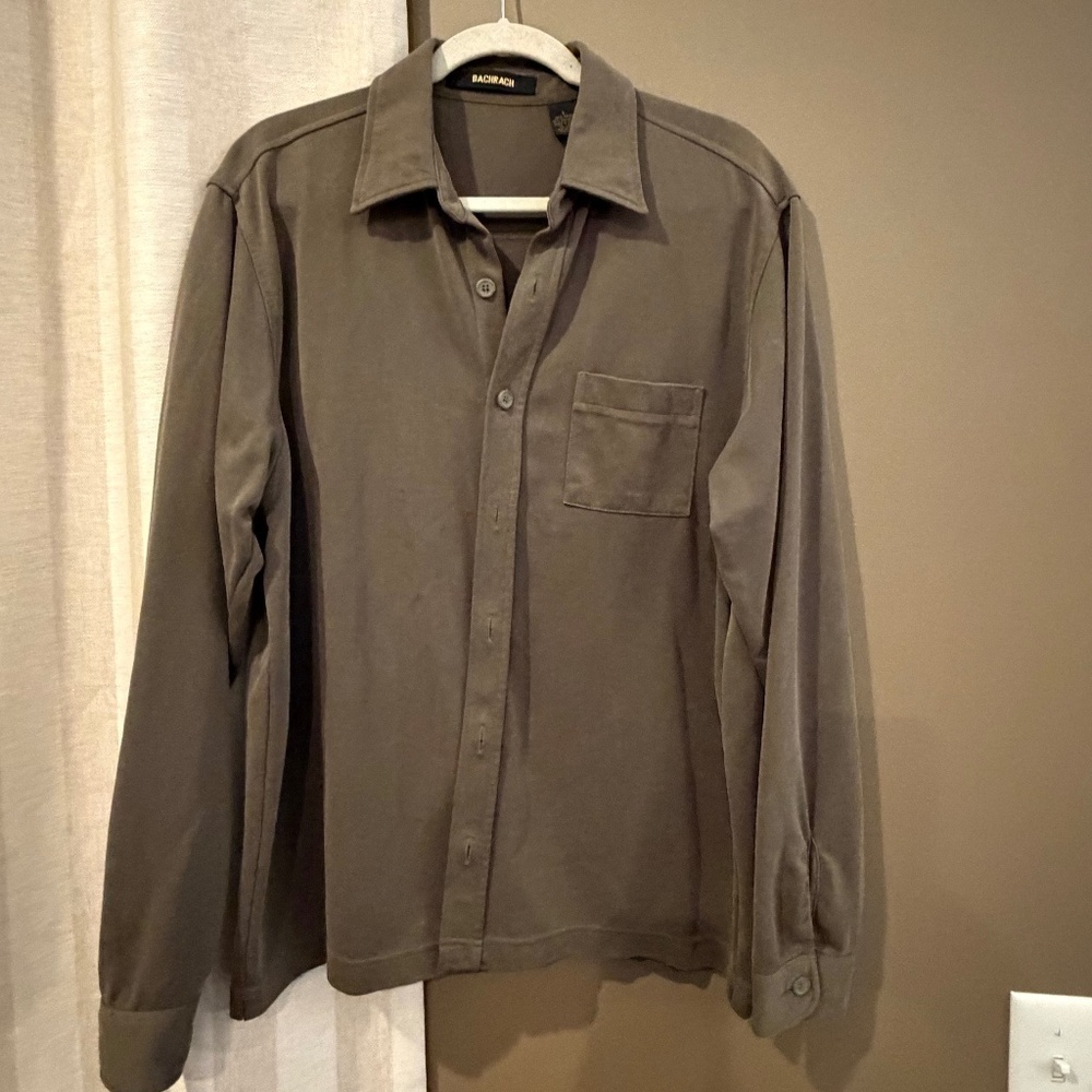 Bachrach Men's Cocoa Brown Button Down Long Sleeve, Size Large